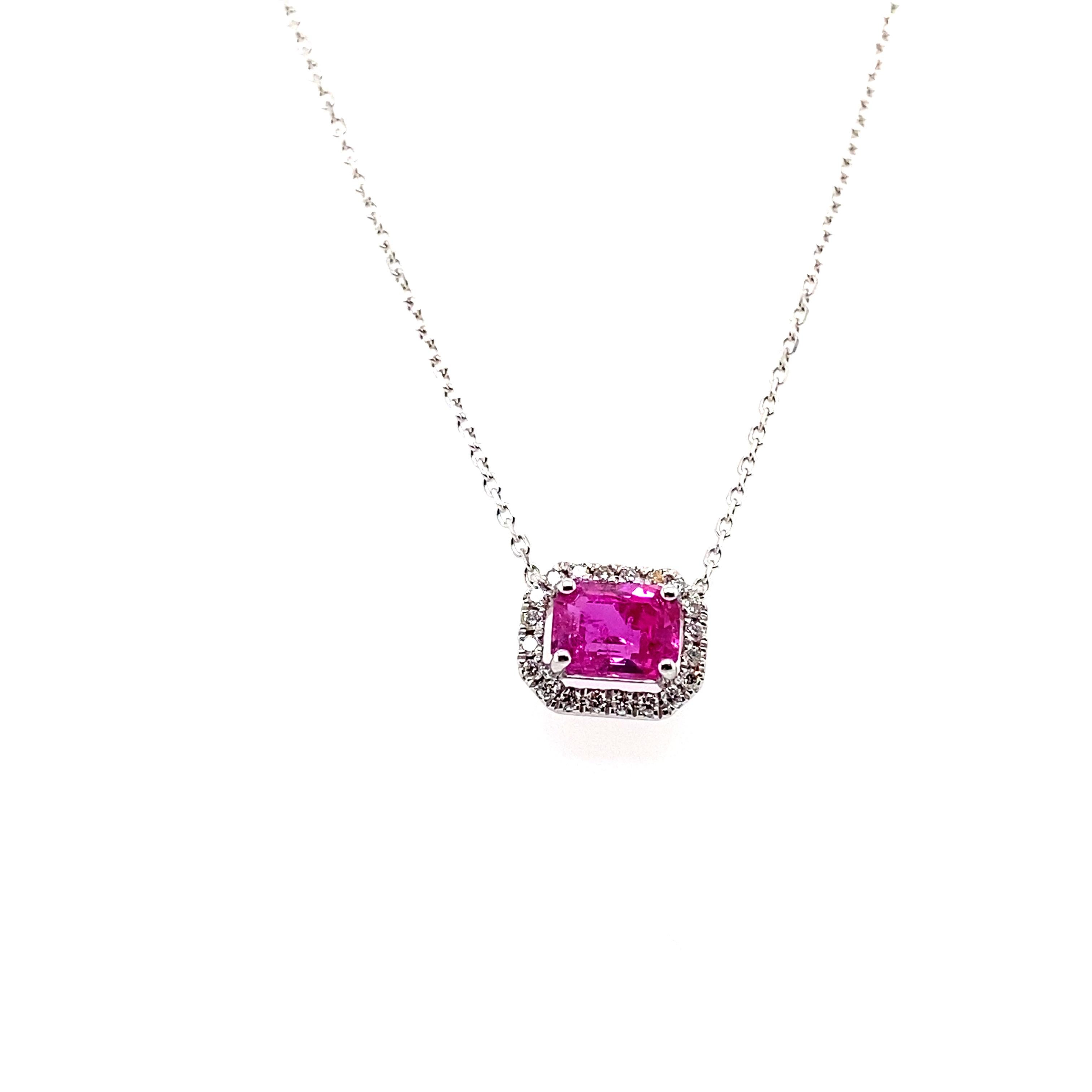 1.22 Carat Octagon-Cut Burma No Heat Ruby and White Diamond Pendant Necklace For Sale 2