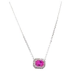 1.22 Carat Octagon-Cut Burma No Heat Ruby and White Diamond Pendant Necklace