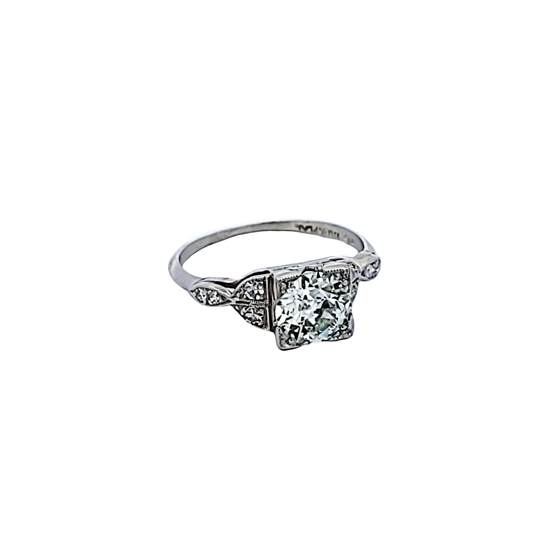 Women's 1.22 Carat Old European Cut J-I VS1-SI1 Diamond Platinum Engagement Ring For Sale