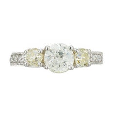 1.22 Carat Old European Cut Three-Stone Diamond White Gold Engagement Ring