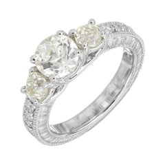 1.22 Carat Old European Cut Three-Stone Diamond White Gold Engagement Ring