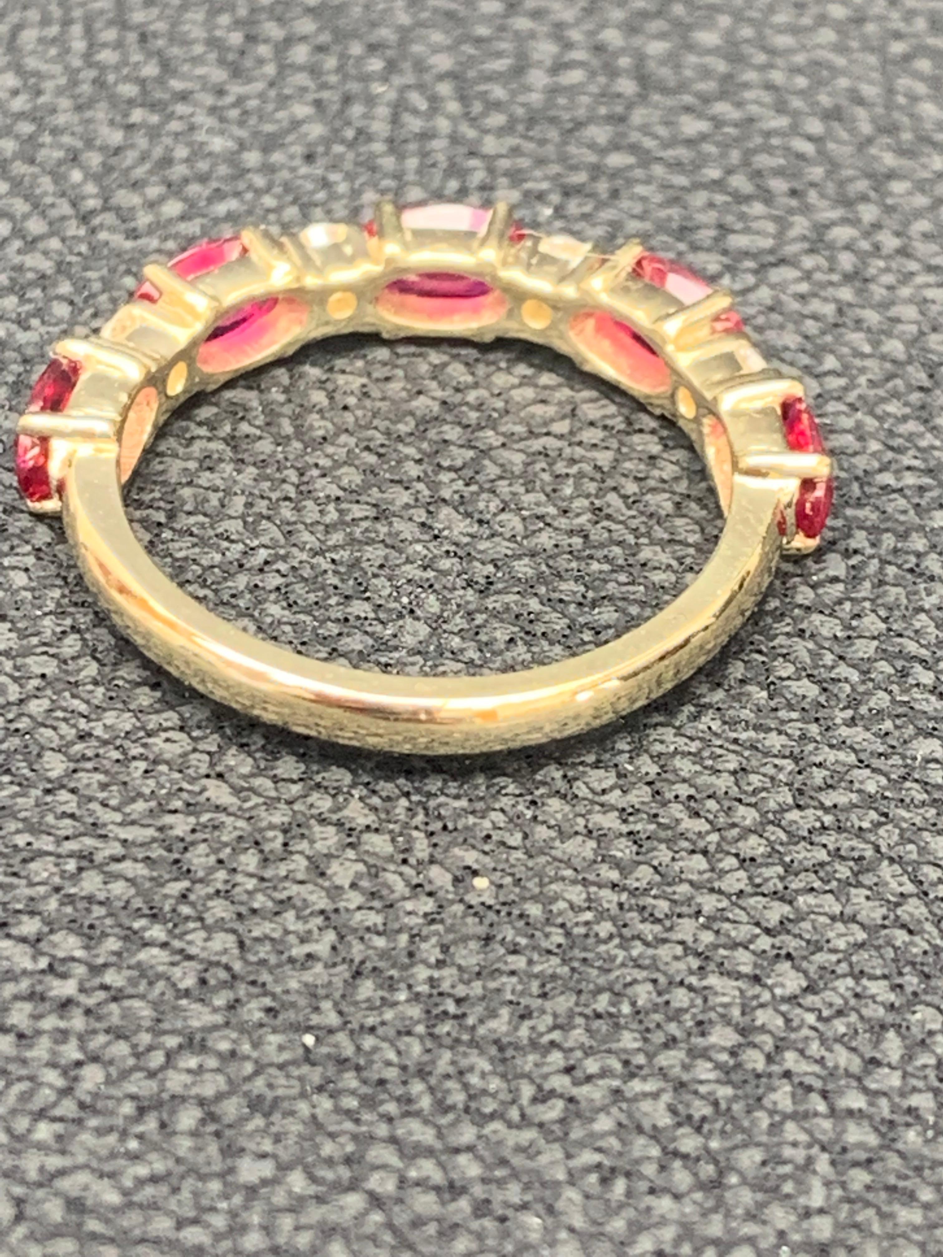 1.22 Carat Oval Cut Alternating Ruby Diamond Wedding Band in 14K Yellow Gold For Sale 8