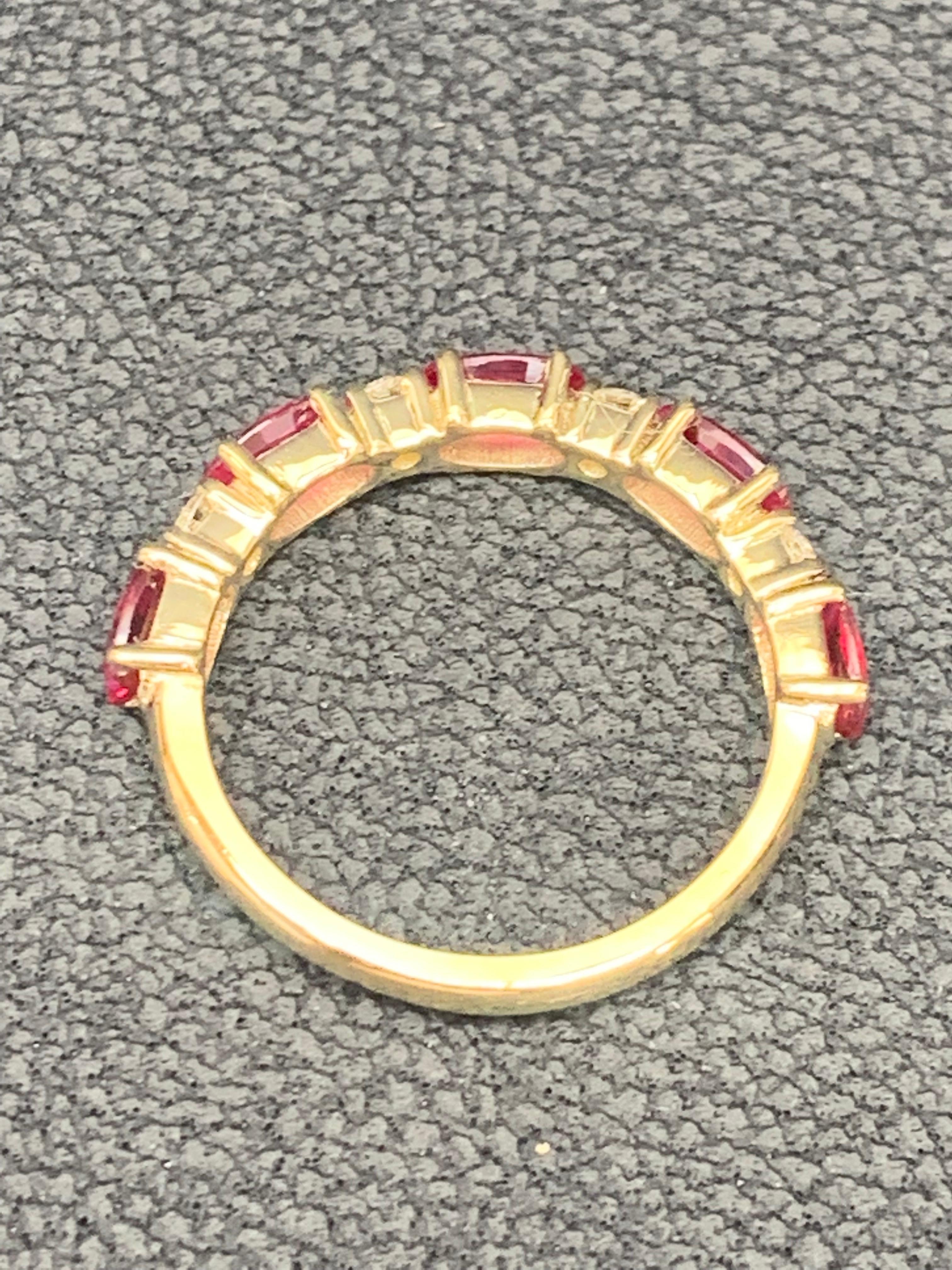 1.22 Carat Oval Cut Alternating Ruby Diamond Wedding Band in 14K Yellow Gold For Sale 9