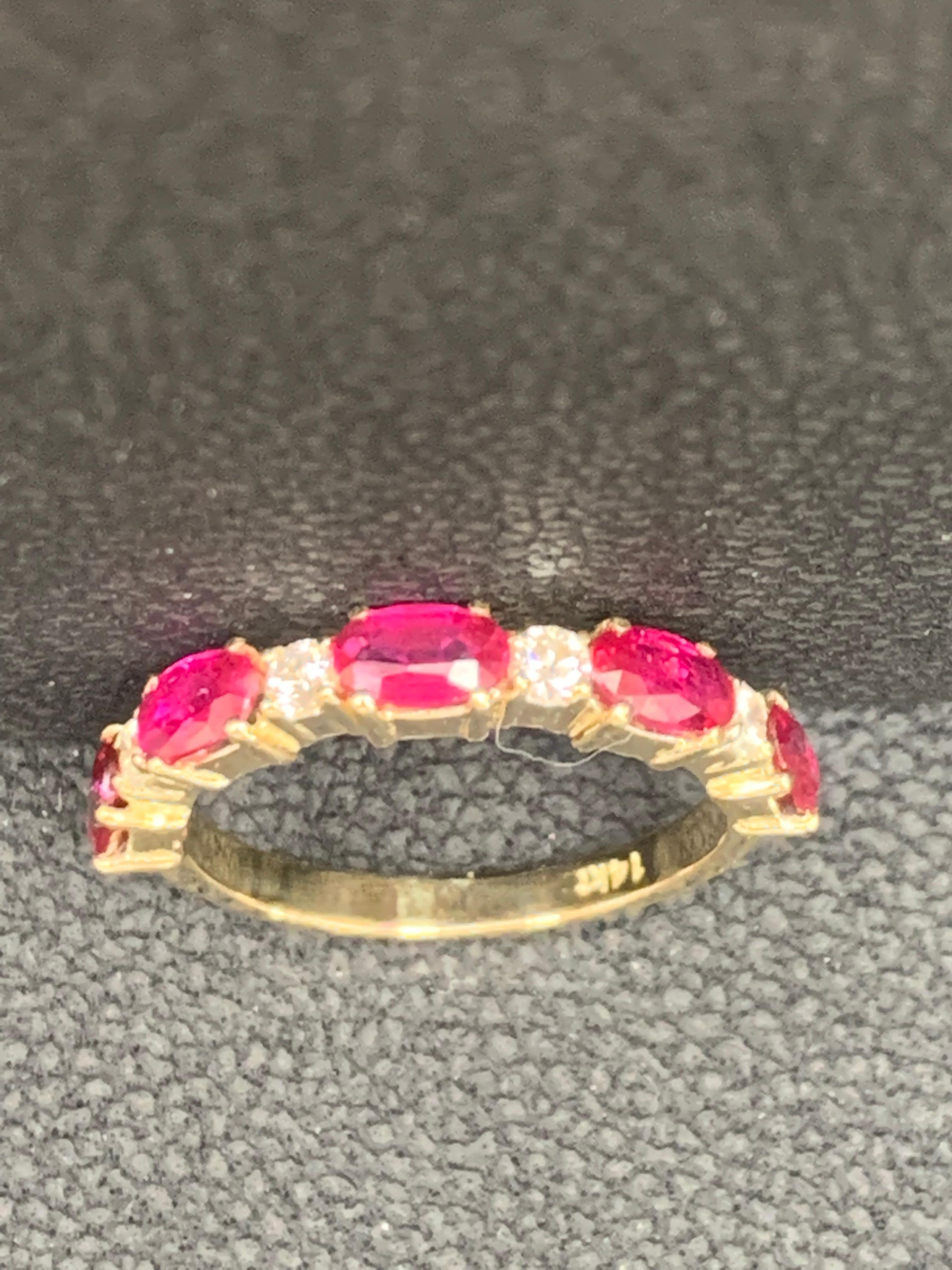 1.22 Carat Oval Cut Alternating Ruby Diamond Wedding Band in 14K Yellow Gold For Sale 10
