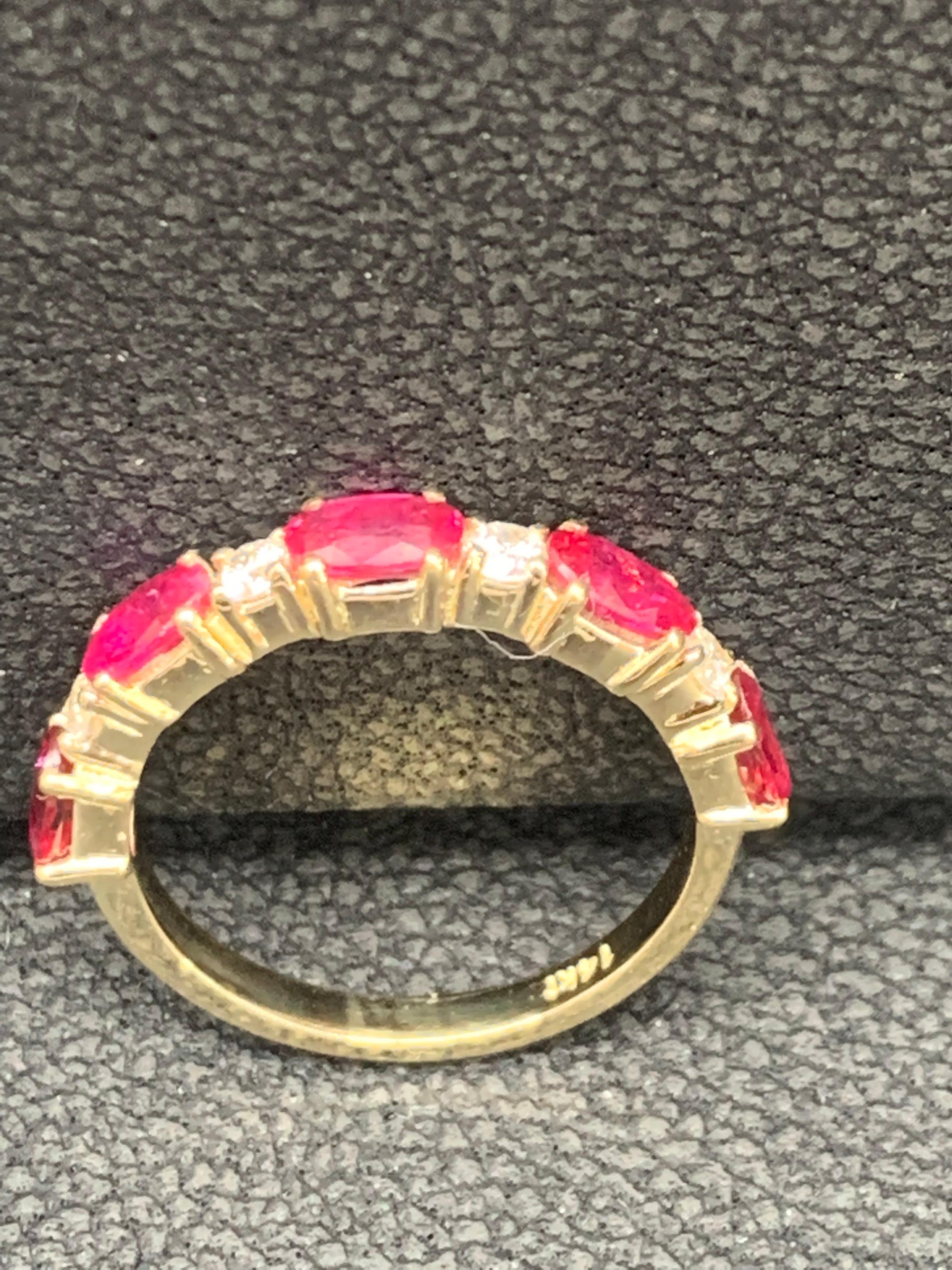 1.22 Carat Oval Cut Alternating Ruby Diamond Wedding Band in 14K Yellow Gold For Sale 11