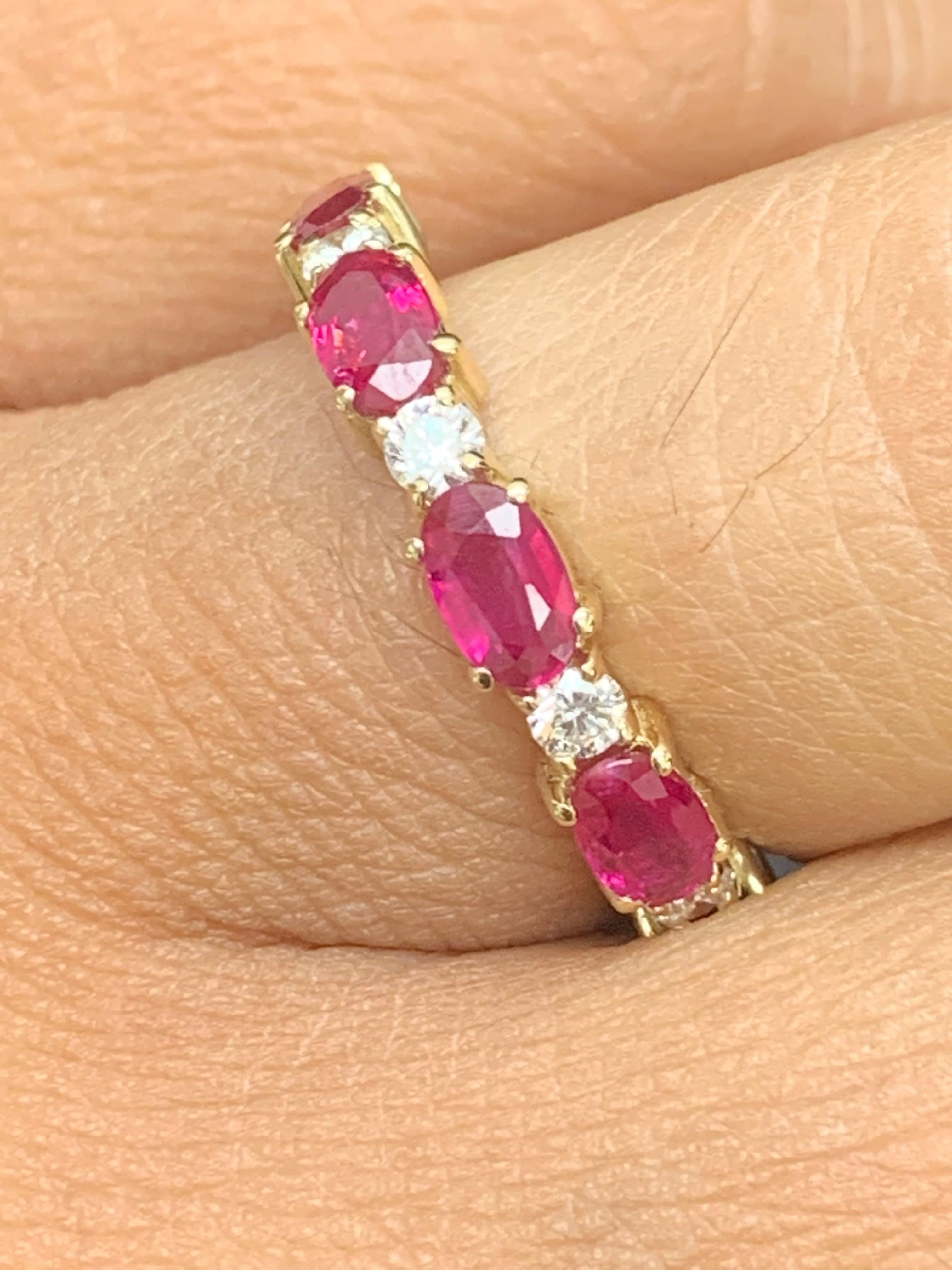 Modern 1.22 Carat Oval Cut Alternating Ruby Diamond Wedding Band in 14K Yellow Gold For Sale