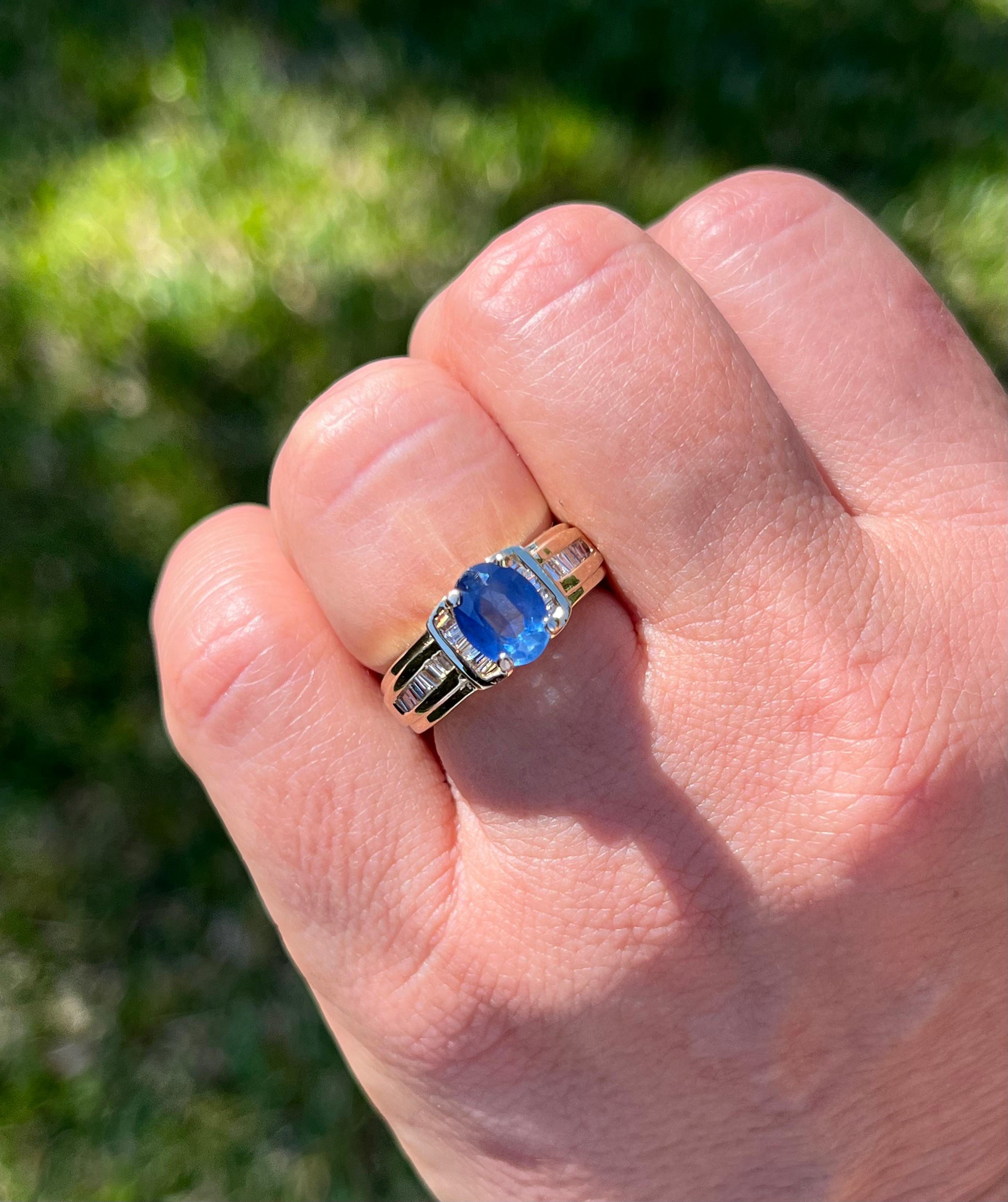 sapphire ring with diamond baguettes