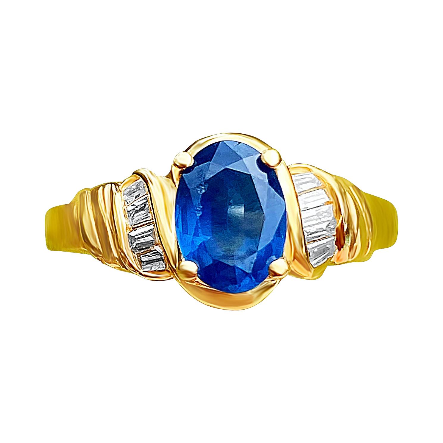1.22 Carat Oval Cut Ceylon Sapphire and Diamond Ring 14k Gold Sri Lanka Sapphire For Sale