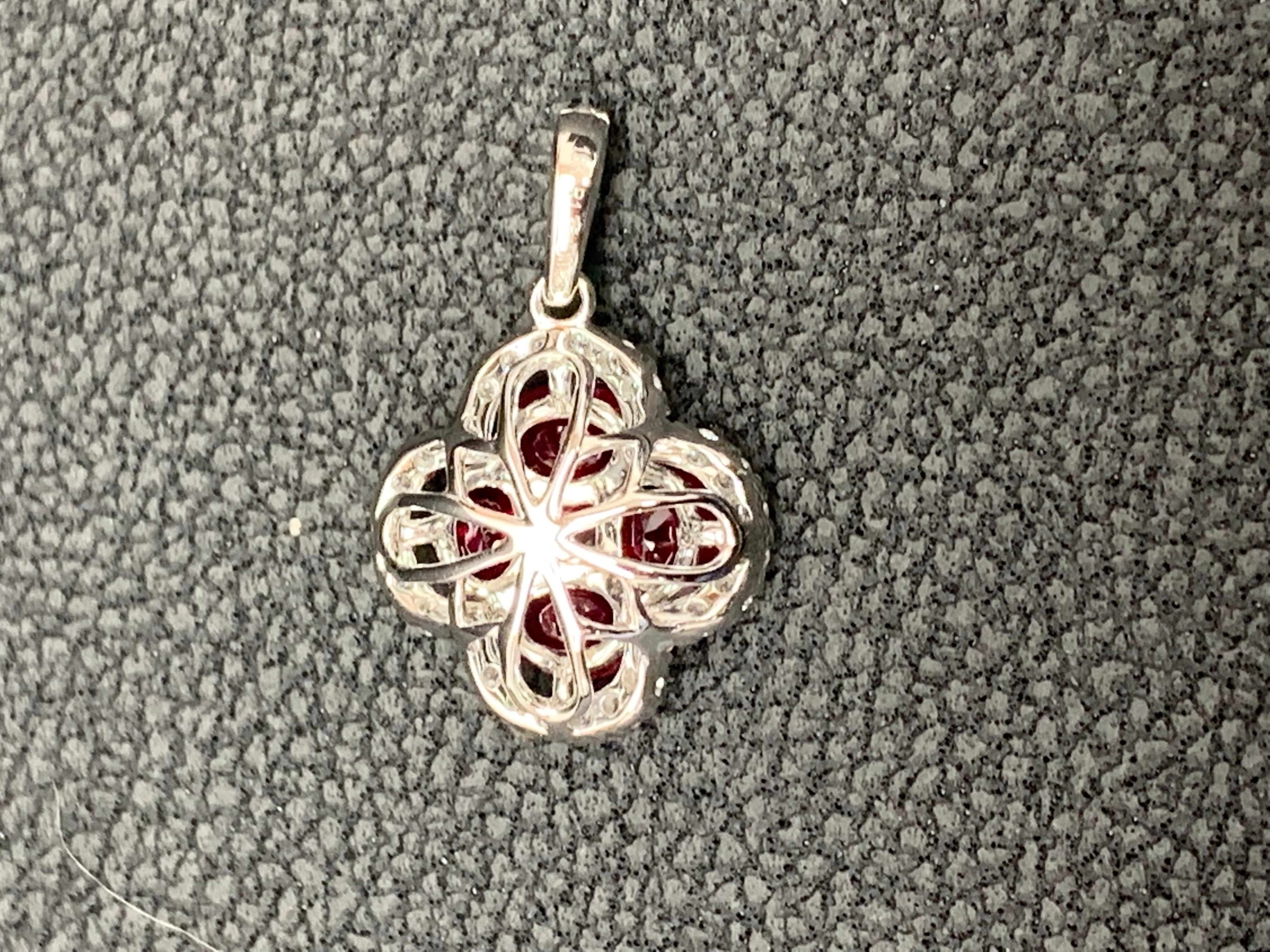 1.22 Carat Oval Cut Ruby and Diamond Pendant Necklace in 18K White Gold In New Condition For Sale In NEW YORK, NY