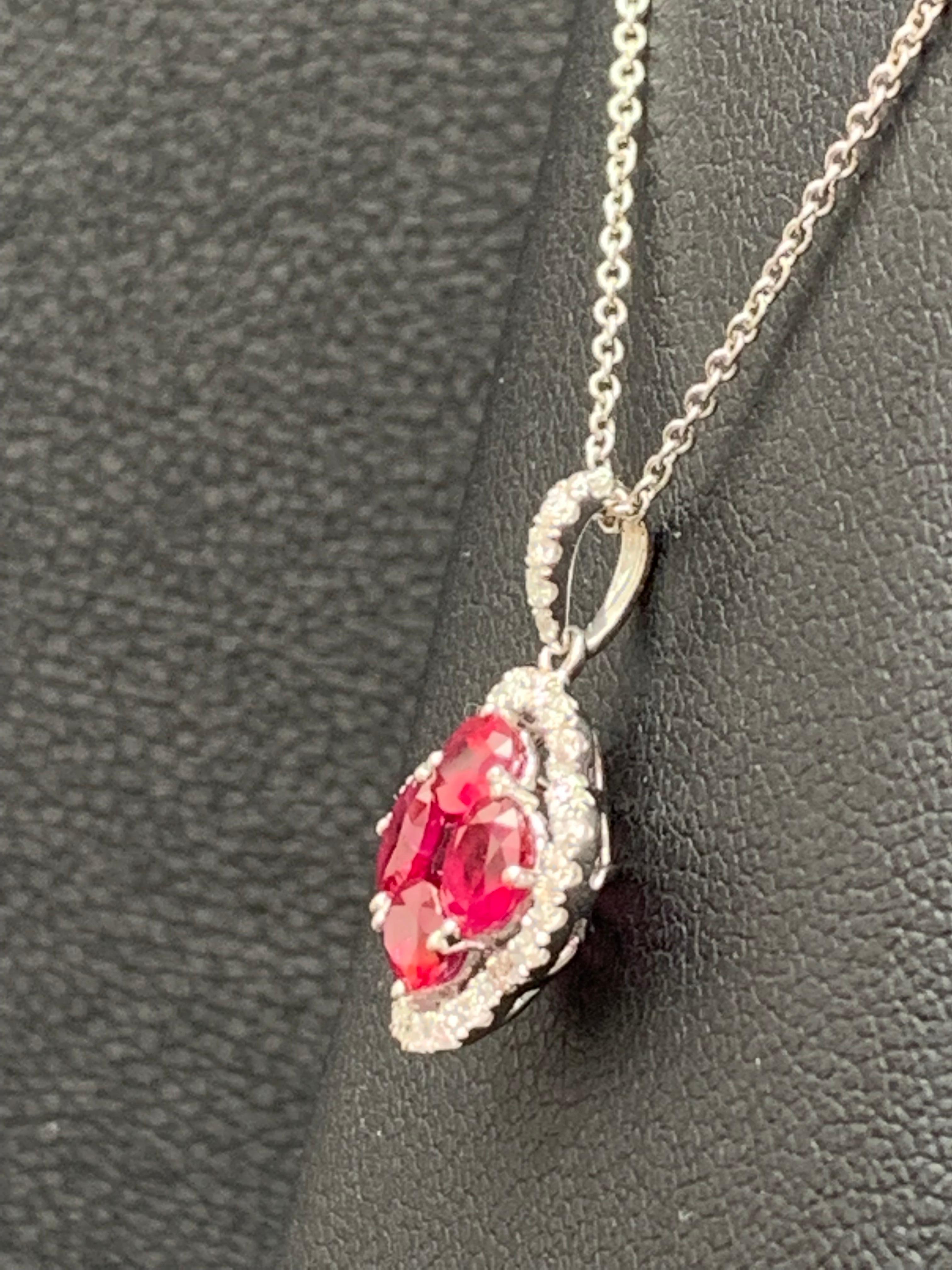 1.22 Carat Oval Cut Ruby and Diamond Pendant Necklace in 18K White Gold For Sale 2