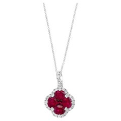1.22 Carat Oval Cut Ruby and Diamond Pendant Necklace in 18K White Gold
