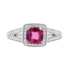 Used 1.22 Carat Pink Sapphire and Diamond 18ct Gold Halo Cluster Engagement Ring