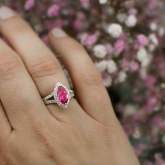 1.22 Carat Pink Tourmaline Marquise Diamond Cluster Ring Natalie Barney