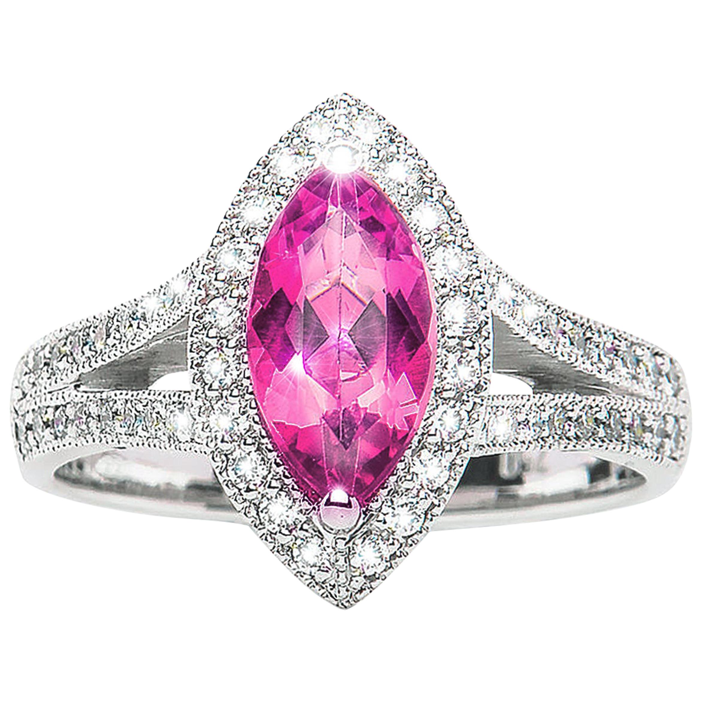 1.22 Carat Pink Tourmaline Marquise Diamond Cluster Ring Natalie Barney For Sale