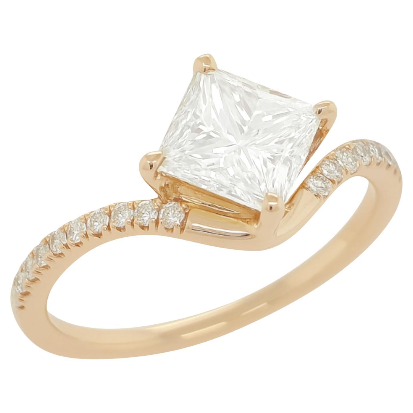 1.22 Carat Princess Brilliant Cut Diamond Engagement Ring in 14K Rose Gold – GIA