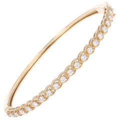 1.22 Carat Round Cut Diamond Yellow Gold Bangle