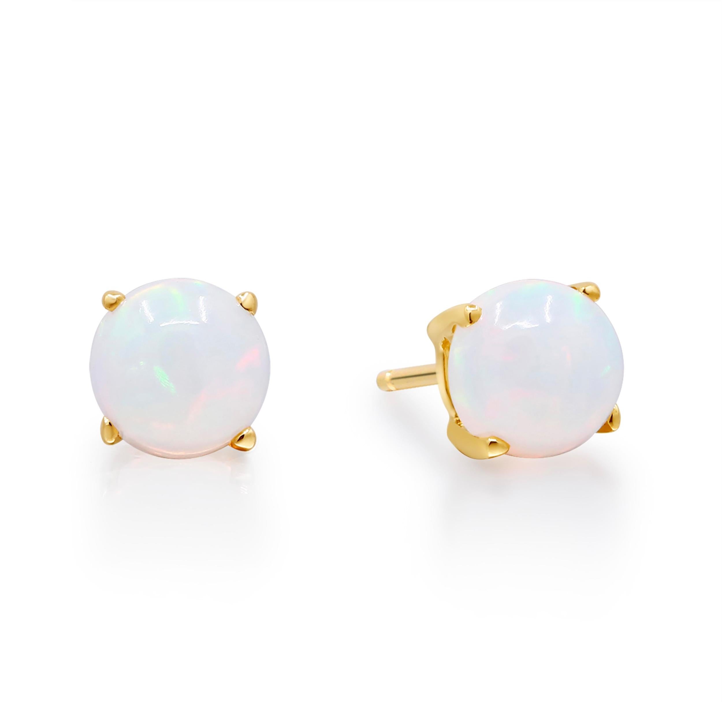 Decorate yourself in elegance with this Earring is crafted from 14-karat Yellow Gold by Gin & Grace Earring. This Earring is made up of 6.0 mm Round-cut (2 pcs) 1.22 carat Ethiopian Opal. This Earring is weight 1.10 grams. This delicate Earring is
