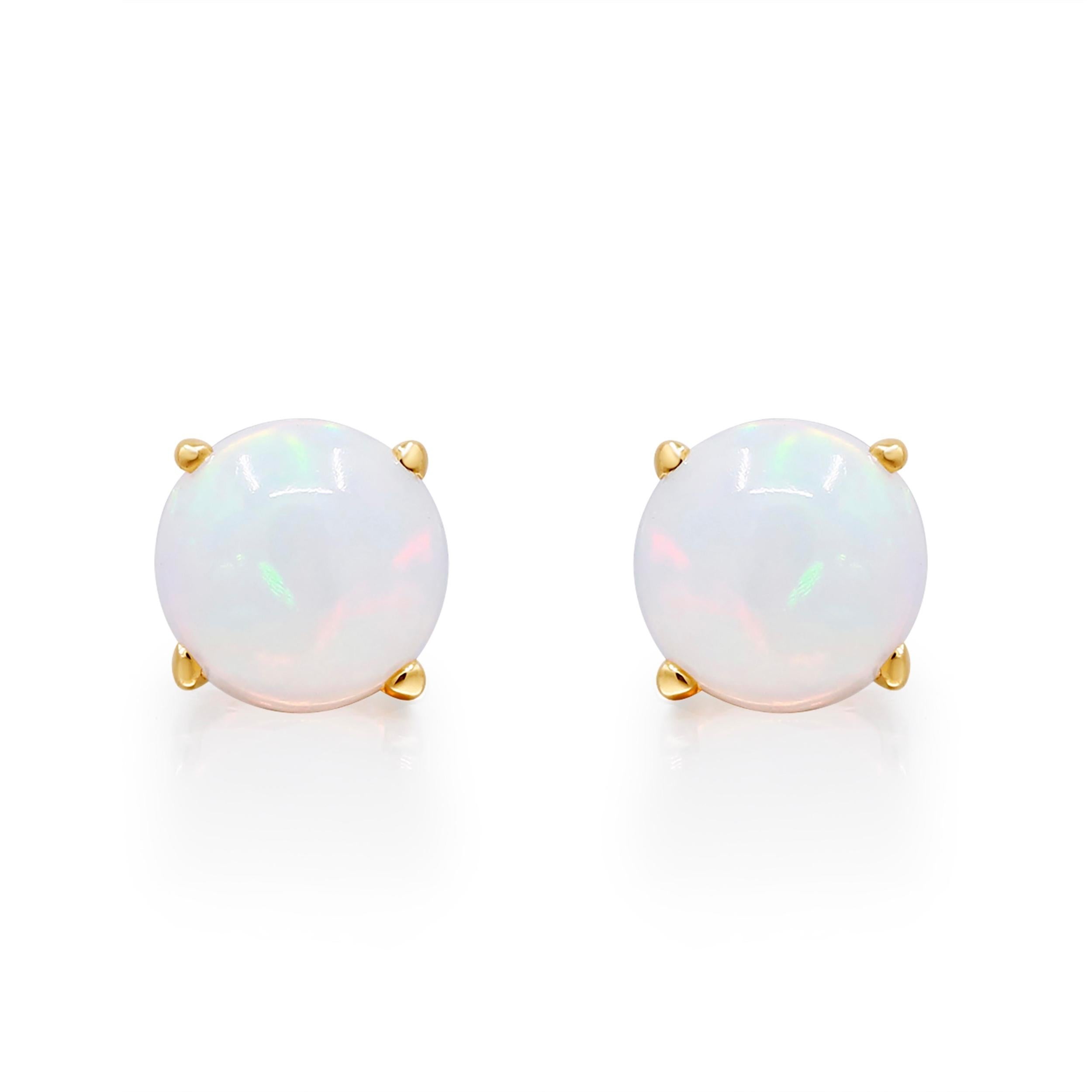 Round Cut 1.22 Carat Round-Cut Ethiopian Opal 14K Yellow Gold Stud Earrings For Sale