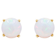 1.22 Carat Round-Cut Ethiopian Opal 14K Yellow Gold Stud Earrings