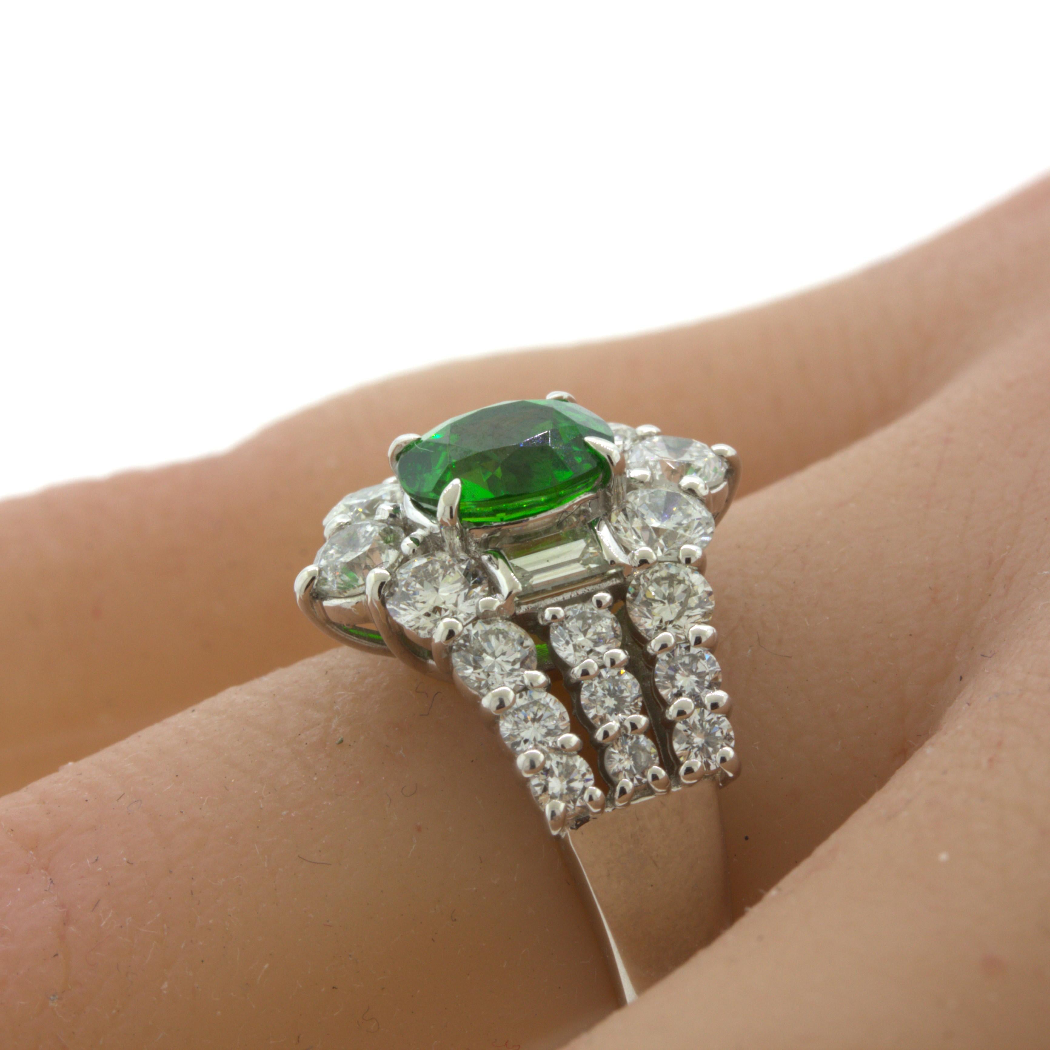 1.22 Carat Russian Demantoid Garnet Diamond Platinum Ring, AGL Certified For Sale 5