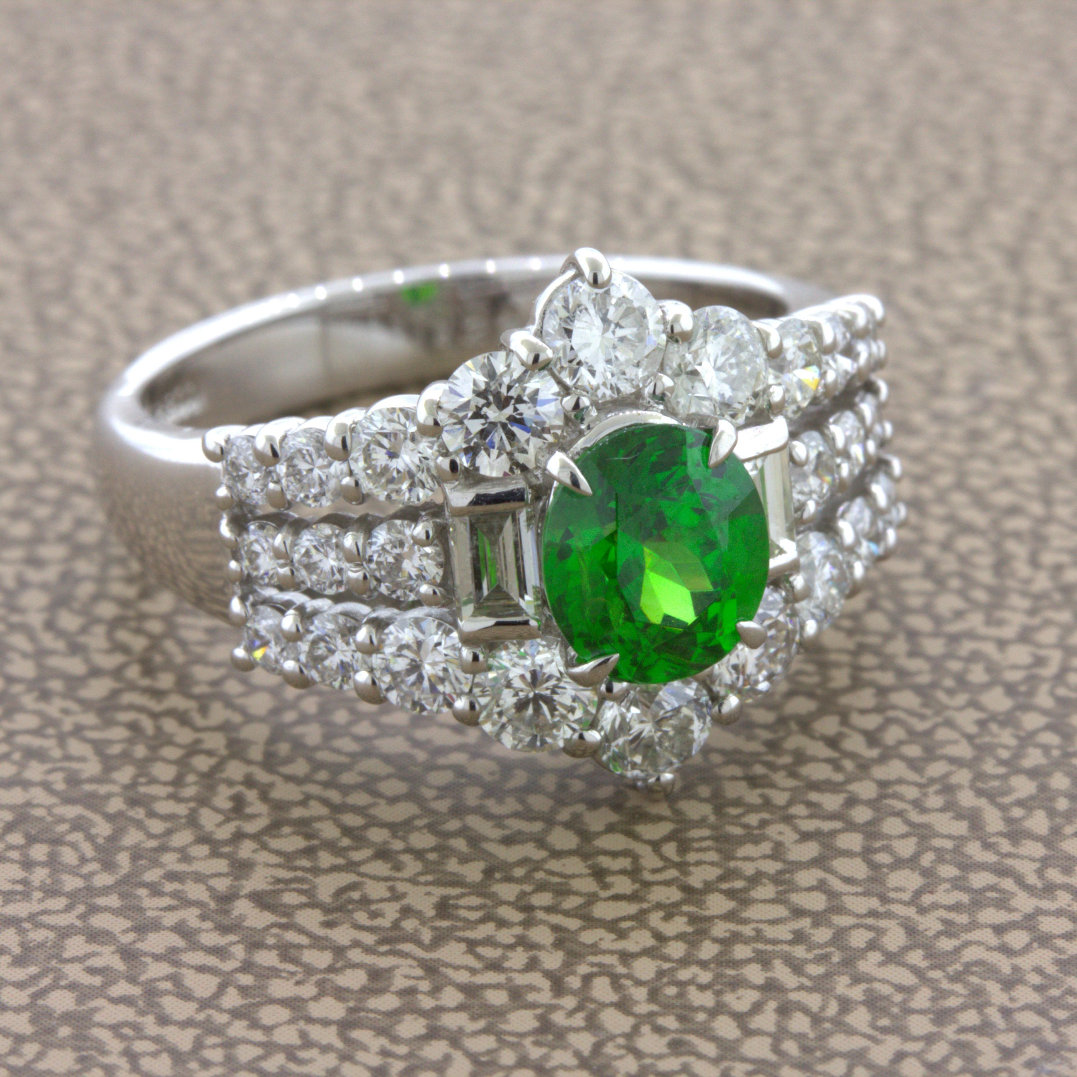 1.22 Carat Russian Demantoid Garnet Diamond Platinum Ring, AGL Certified In New Condition For Sale In Beverly Hills, CA