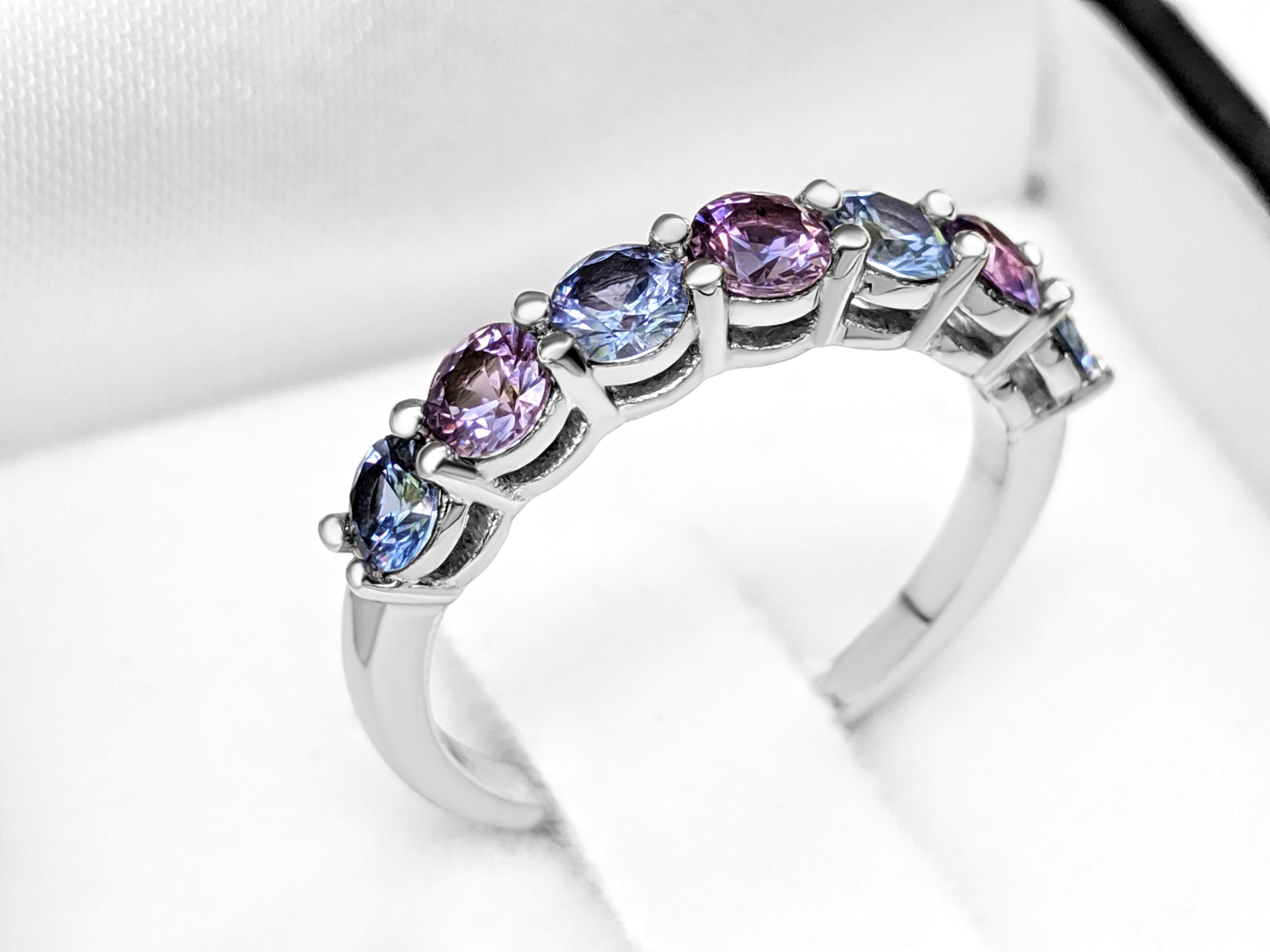$1 NO RESERVE! - 1.22cttw Sapphire 7 Stone Eternity Band - 14K White Gold Ring 1