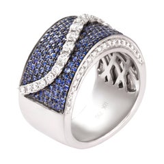 1.22 Carat Sapphire Diamond Band 18 Karat White Gold Cocktail Ring