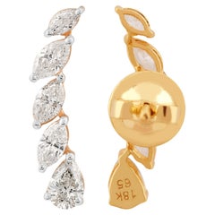 1.22 Carat SI Clarity HI Color Marquise & Pear Diamond Curve Earrings 18k Gold