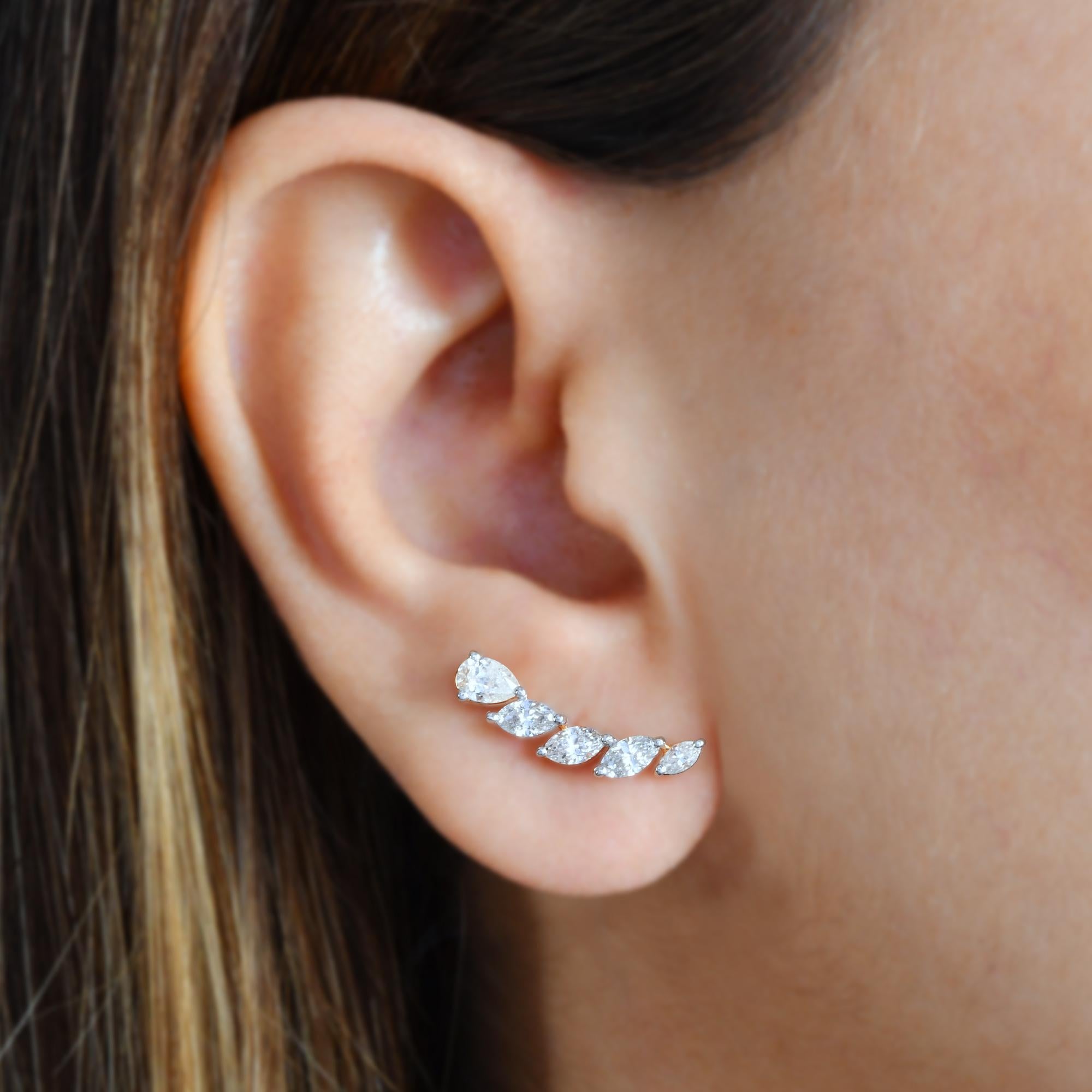 Moderno Orecchini con diamanti a forma di curva da 1,22 carati SI/H Marquise e Pear in oro giallo bianco 18 ct. in vendita