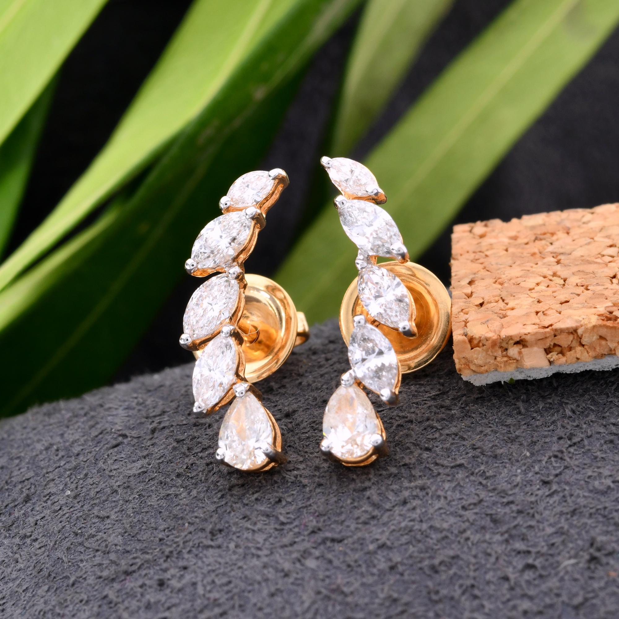 Taglio a goccia Orecchini con diamanti a forma di curva da 1,22 carati SI/H Marquise e Pear in oro giallo bianco 18 ct. in vendita