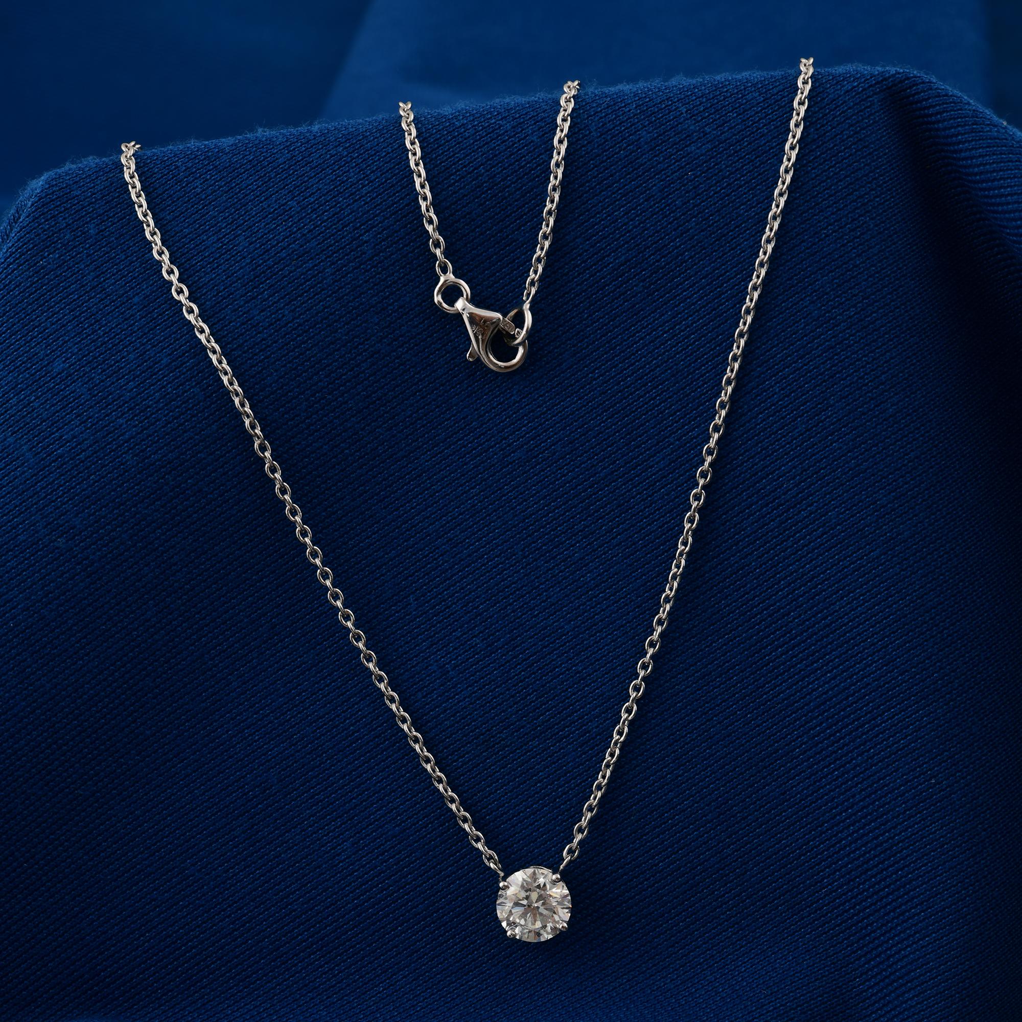 Moderno Collana con charm di diamanti da 1,22 carati con taglio brillante rotondo e solitario in oro bianco 18k in vendita