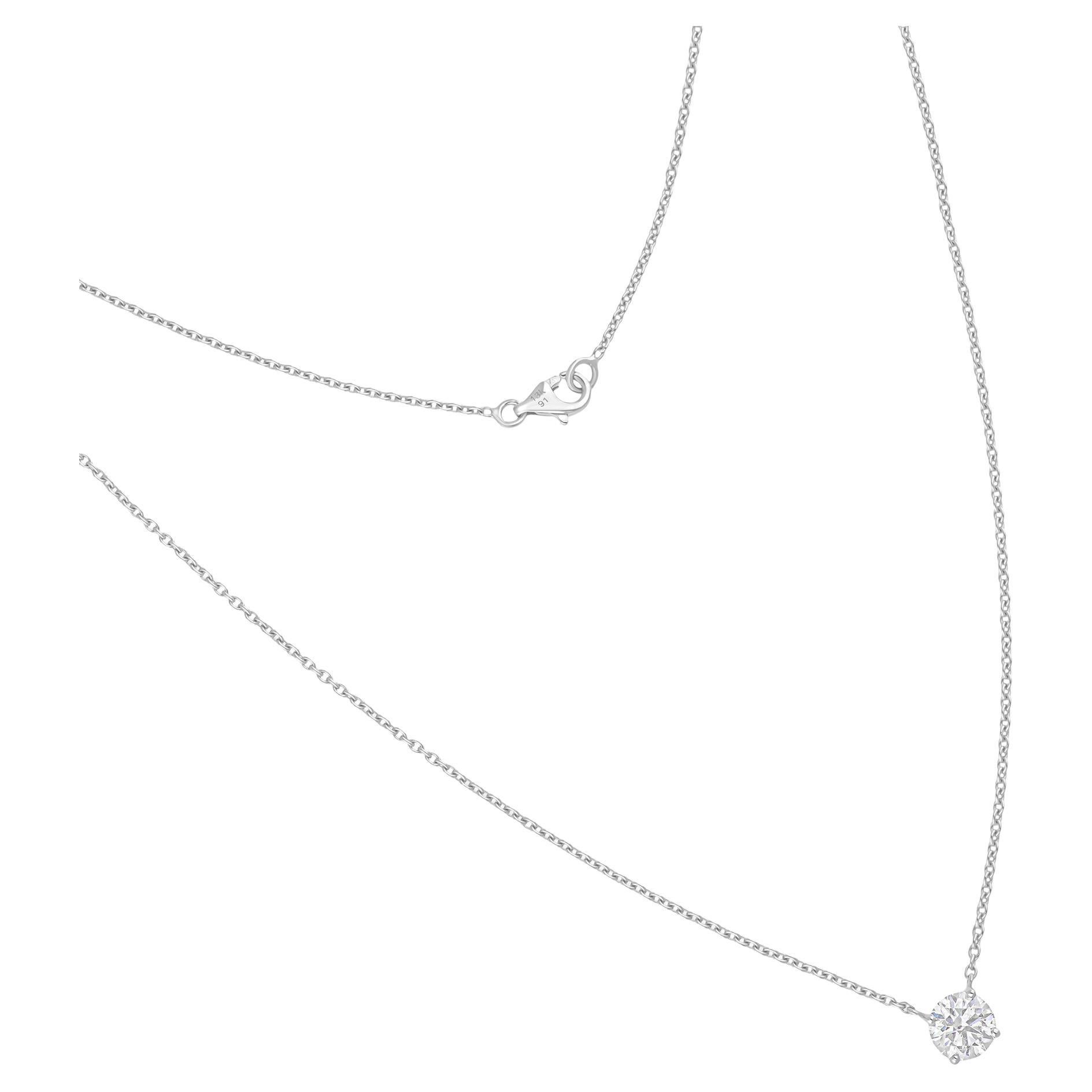 1.22 Carat Solitaire Round Brilliant Cut Diamond Charm Necklace 18k White Gold