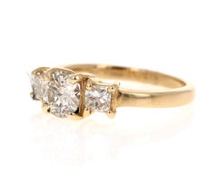 1.22 Carat Three-Stone Diamond 14 Karat Yellow Gold Engagement Ring