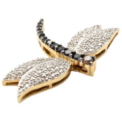 1.22 Carat White and Black Diamond 10 Karat White Gold Dragonfly Pendant