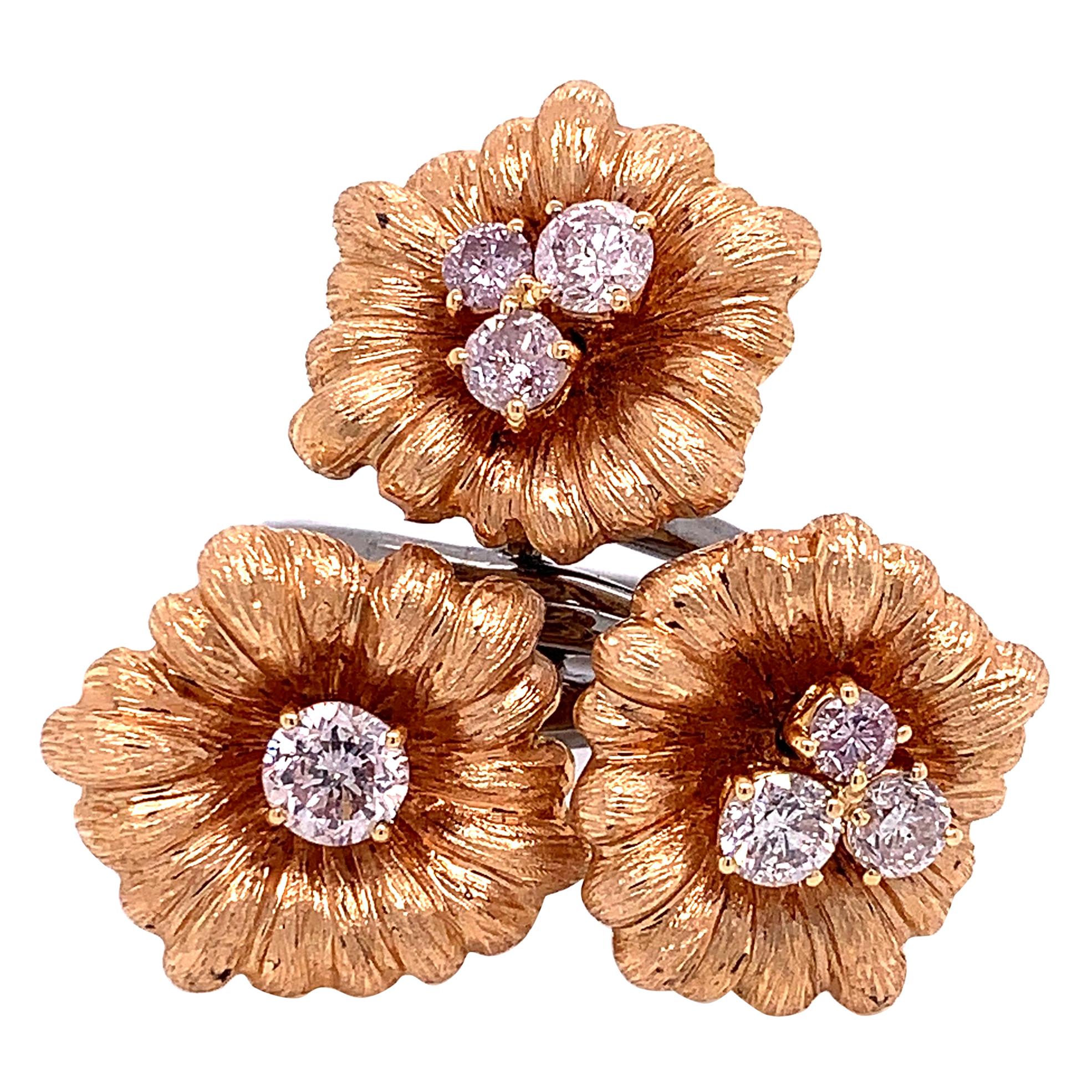 1.22 Carat 18k Rose & Black Gold "Tre Flower" Motif Ring  For Sale
