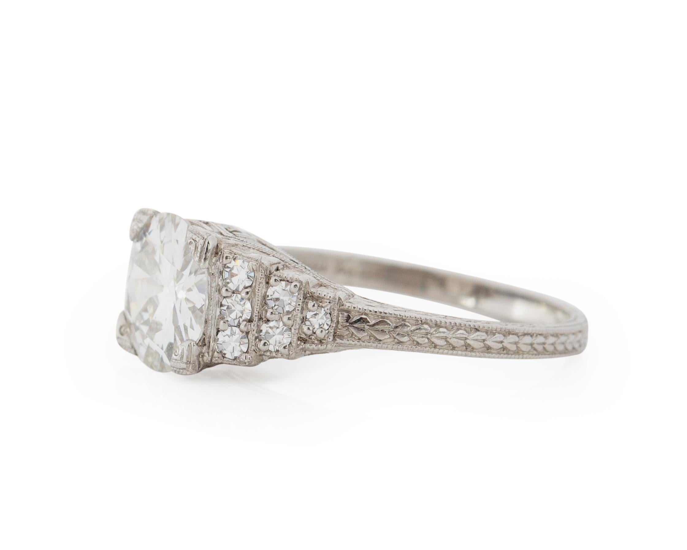Old European Cut 1.22 Carat WK&CO Art Deco Diamond Platinum Engagement Ring
