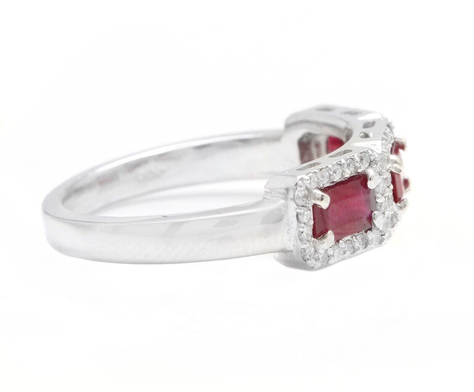Mixed Cut 1.22 Carats Natural Ruby and Diamond 14k Solid White Gold Ring For Sale