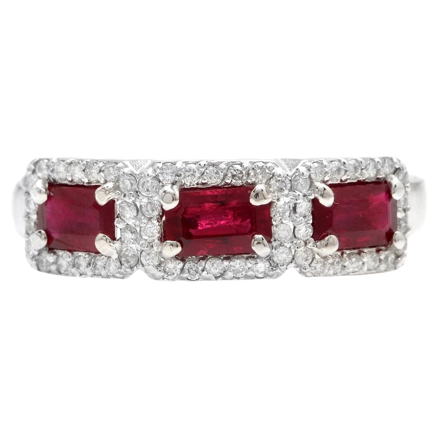 1.22 Carats Natural Ruby and Diamond 14k Solid White Gold Ring