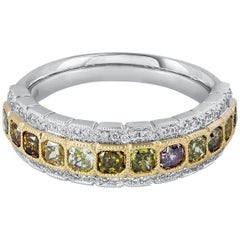 1.22 Carats Radiant Cut Colorful fancy color Mixed Diamond Wedding Band