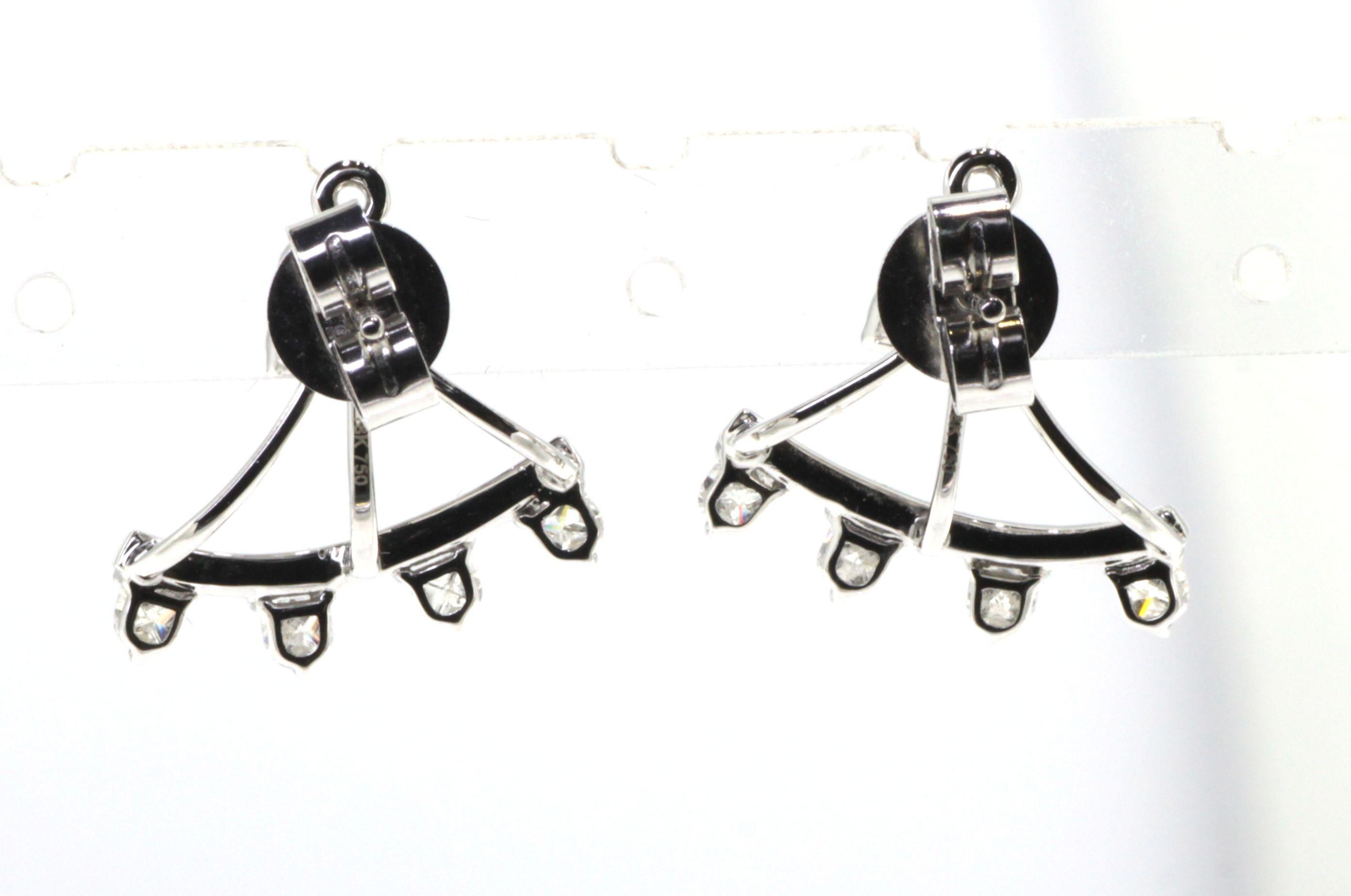 Modernist Adjustable Diamond Fan Earrings in 18K White Gold – Shield & Round Cut Diamonds For Sale
