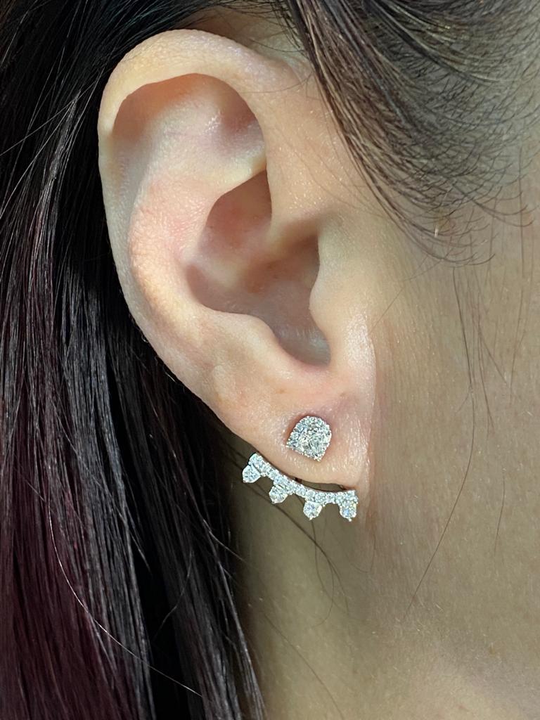 Shield Cut Adjustable Diamond Fan Earrings in 18K White Gold – Shield & Round Cut Diamonds For Sale
