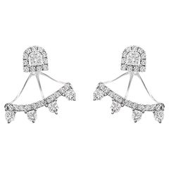Adjustable Diamond Fan Earrings in 18K White Gold – Shield & Round Cut Diamonds