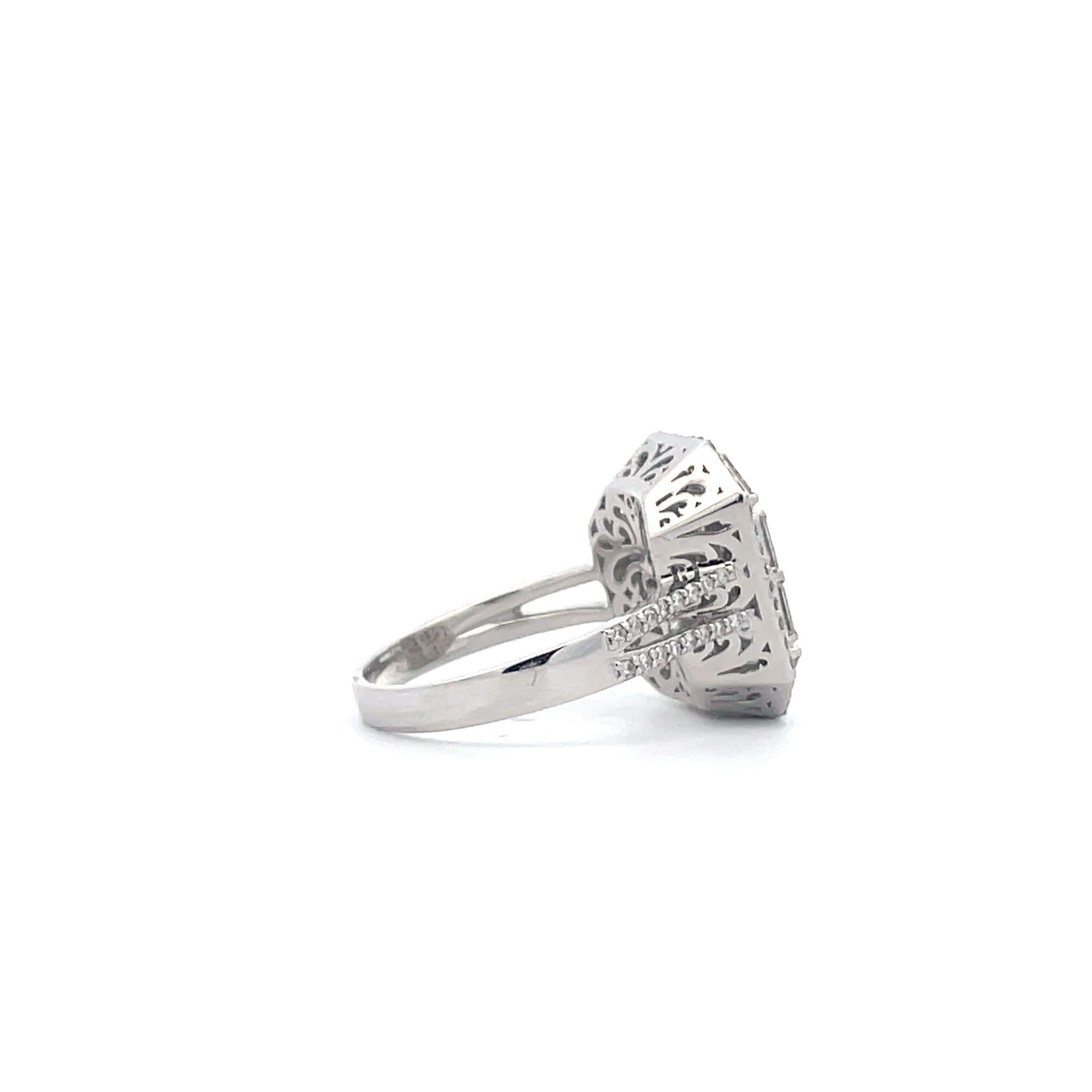 Baguette Cut 1.22 Ct. Baguette Diamond Shield Cocktail Ring in 14K White Gold