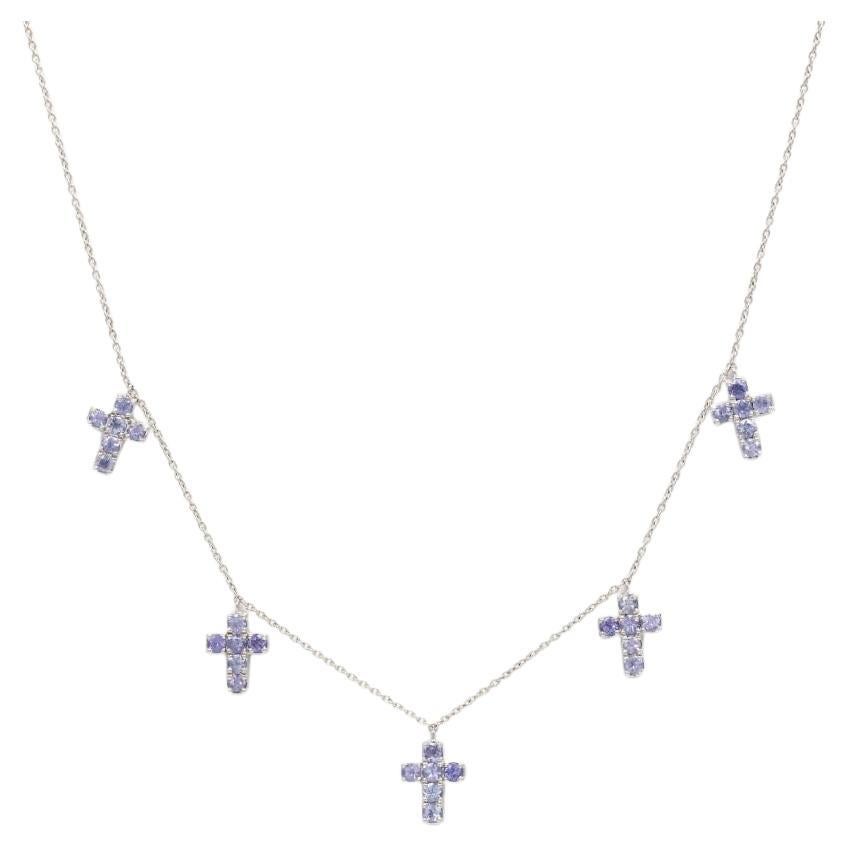 1.22 Ct Blue Tanzanite 18 Karat White Gold Cross Necklace For Sale