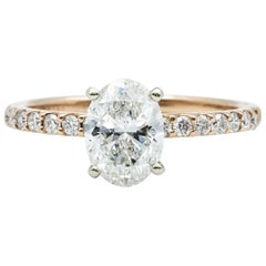 Vintage 1.22 Carat G SI2 Oval GIA Certified 14 Karat Rose Gold Engagement Ring