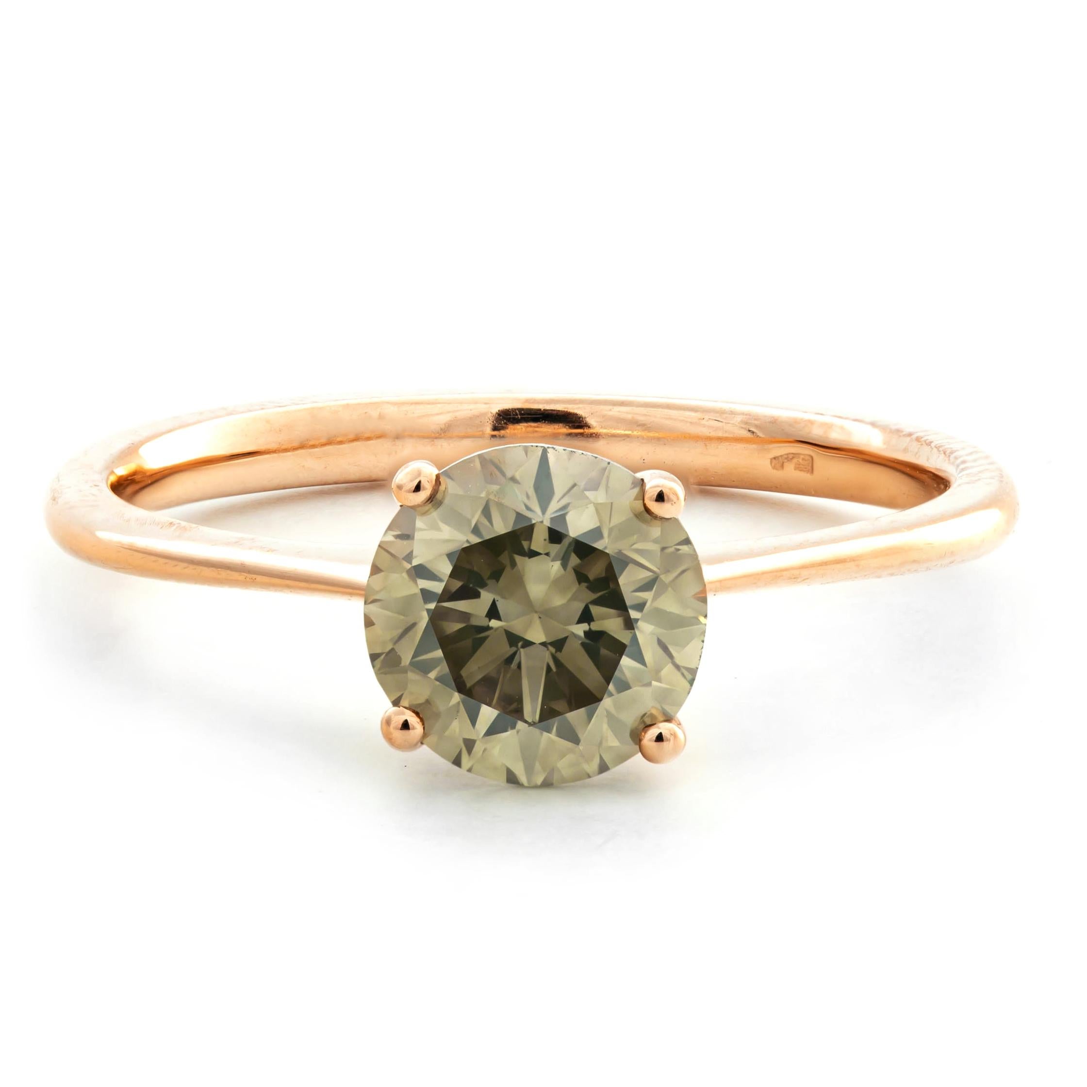 Modern 1.22 ct Natural Fancy Gray Greenish Yellow Diamond Ring, No Reserve Price