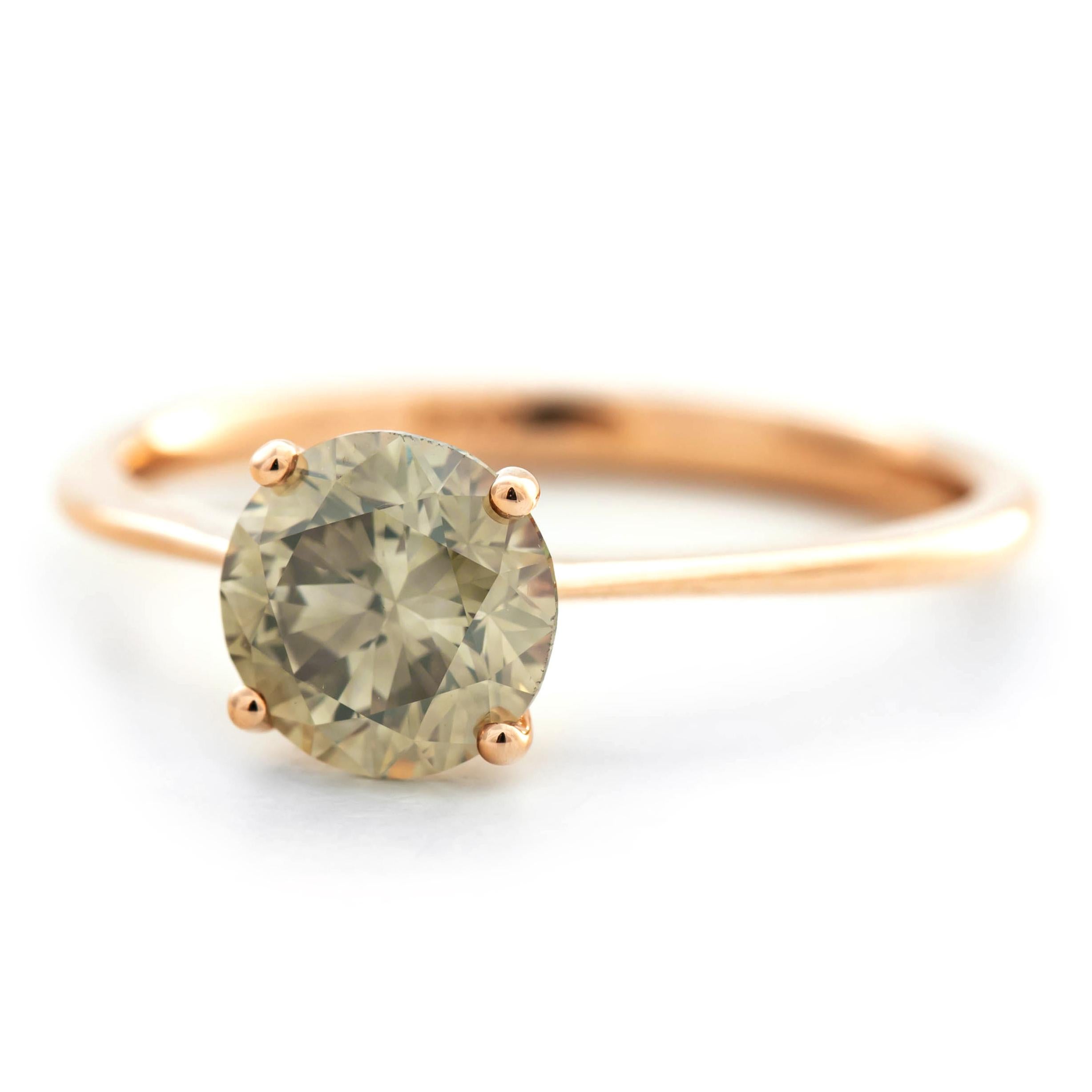 Round Cut 1.22 ct Natural Fancy Gray Greenish Yellow Diamond Ring, No Reserve Price