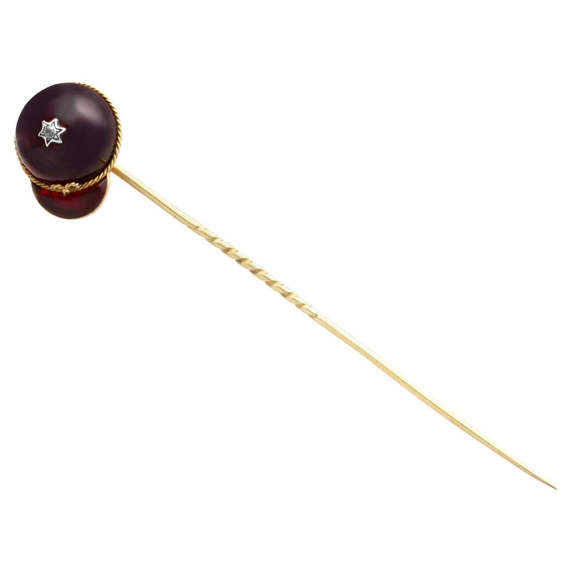 12.20 Carat Garnet and Diamond, 18k Yellow Gold Jockey Cap Pin Brooch Circa 1860