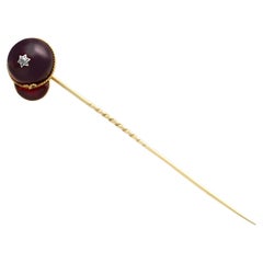 12.20 Carat Garnet and Diamond, 18k Yellow Gold Jockey Cap Pin Brooch Circa 1860