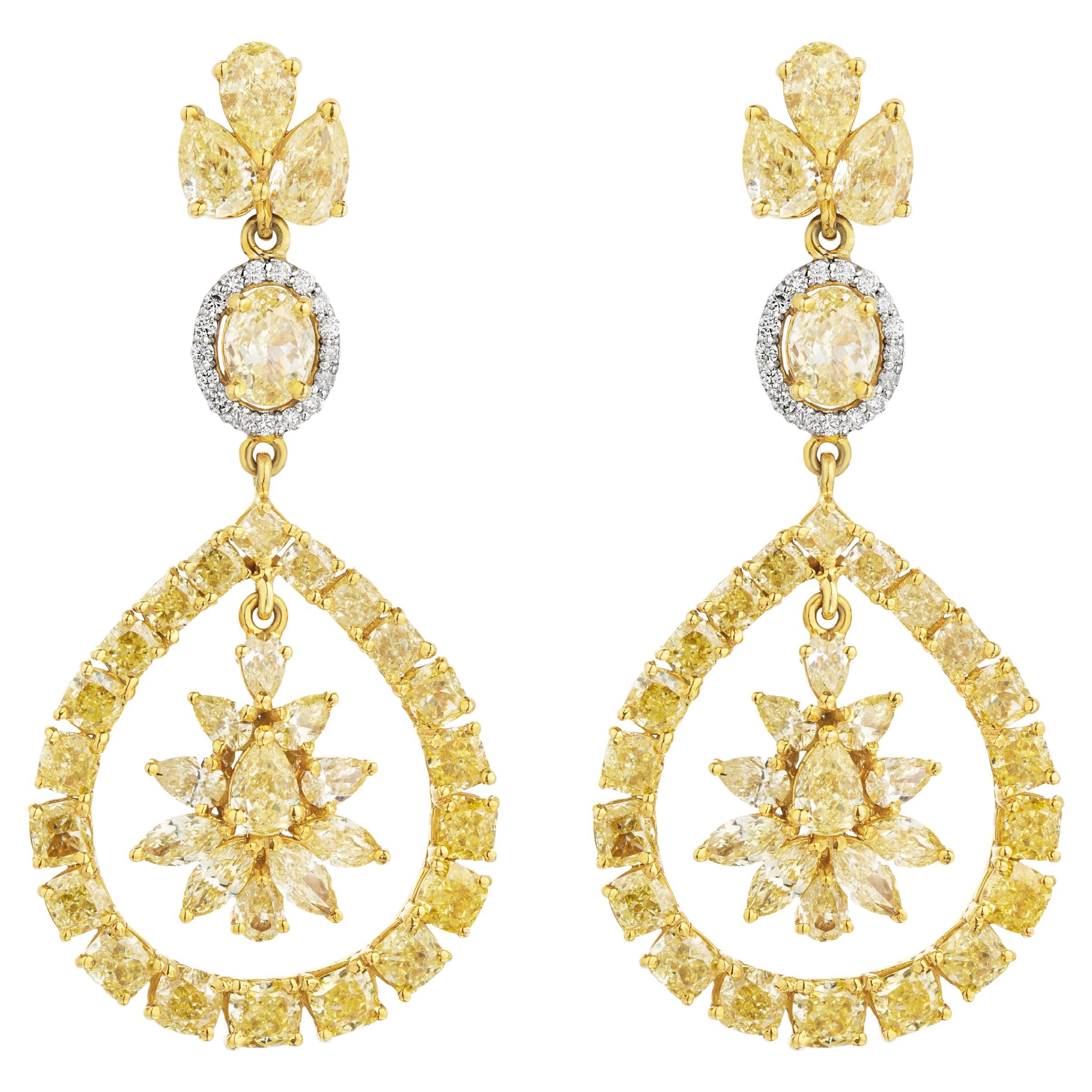 12.5 Carat Natural Fancy Yellow Diamond Drop Earring, 18 Karat Gold For